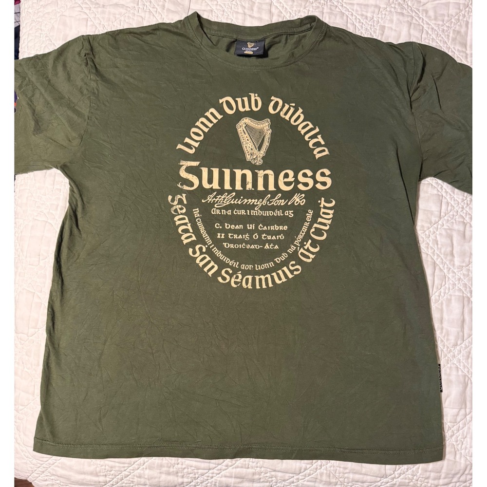 Guinness Graphic T-Shirt Mens XXXL Green Gaelic Harp Logo Short Sleeve Tee